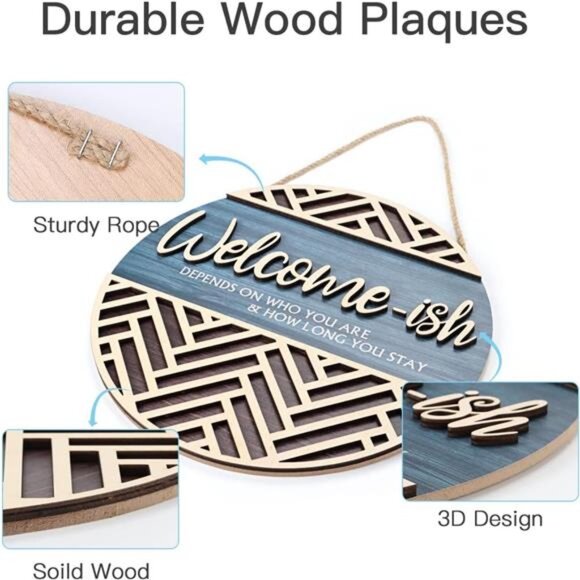 3D Welcome HangingSign Plaque for Front Door Wall Decor,Funny Welcome-ish Wooden - Picture 2 of 7